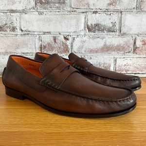 Santoni Italian Penny Loafers EXCELLENT CONDITION Brown MENS SIZE 10 10 1/2